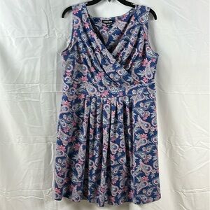 Lands’ End blue, pink, and white paisley faux wrap dress, size XLP